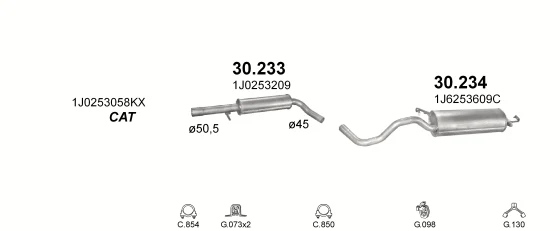 Схема выхлопной системы: VW Beetle · 1.6 бензин, 1999–2010