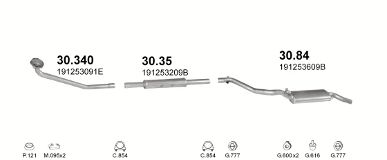 Схема выхлопной системы: VW Golf II · 1.6 дизель, 1983–1991