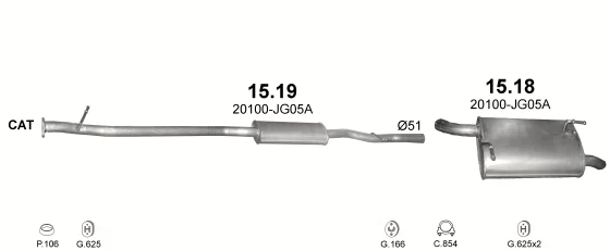 Схема выхлопной системы: Nissan X-Trail I · 2.0 бензин, 2007–2013