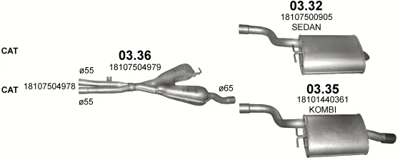 Схема выхлопной системы: BMW 5 серии E39 · 2.2 бензин, 2000–2003; 2.5 бензин, 2000–2003; 3.0 бензин, 2000–2003