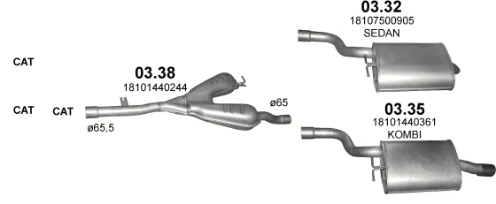 Схема выхлопной системы: BMW 5 серии E39 · 2.0 бензин, 1998–2000; 2.5 бензин, 1998–2000; 2.8 бензин, 1998–2000