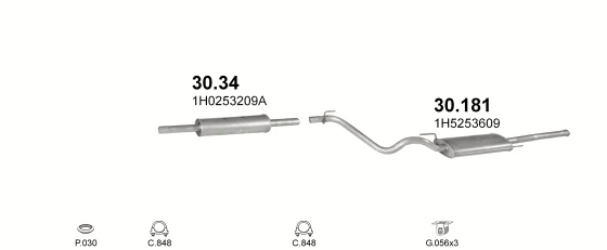 Схема выхлопной системы: VW Vento 1H2 · 1.4 бензин, 1991–1999