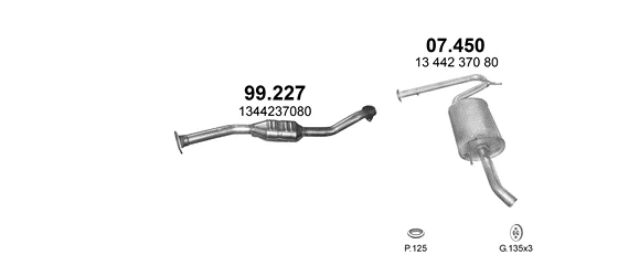 Схема выхлопной системы: Peugeot 106 II, Citroen C5 II, Fiat Ducato II, Fiat Ducato III, Citroen Jumper II · 2.0 дизель, 2002–2006; 2.2 дизель, 2002–2006; 2.8 дизель, 2002–2006