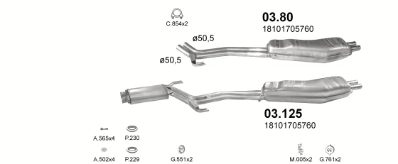 Схема выхлопной системы: BMW 5 серии E34 · 2.5 бензин, 1990–1992; 2.5 бензин, 1990–1995; 2.5 бензин, 1990–1996; 3.0 бензин, 1988–1991; 3.4 бензин, 1988–1992