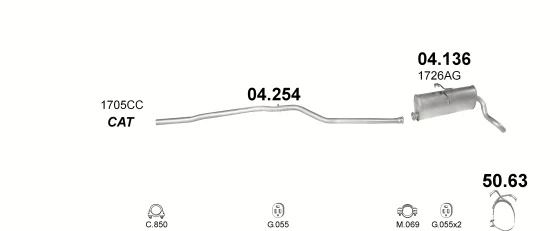 Схема выхлопной системы: Citroen Berlingo MF, Peugeot Partner · 1.9 дизель, 1996–2000; 1.9 дизель, 1999–2001