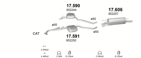 Схема выхлопной системы: Opel Omega B · 2.2 бензин, 1999–2003