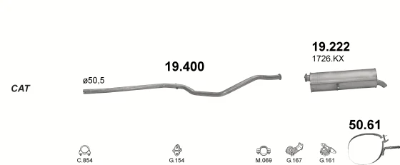 Схема выхлопной системы: Peugeot 307 3AC · 2.0 дизель, 2002–2005