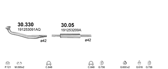 Схема выхлопной системы: VW Golf II · 1.6 дизель, 1989–1991