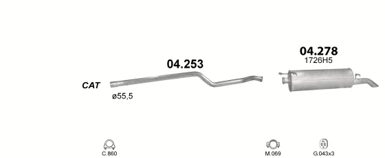 Схема выхлопной системы: Citroen Xantia X1 · 1.8 бензин, 1996–2001; 1.8 бензин, 2000–2001