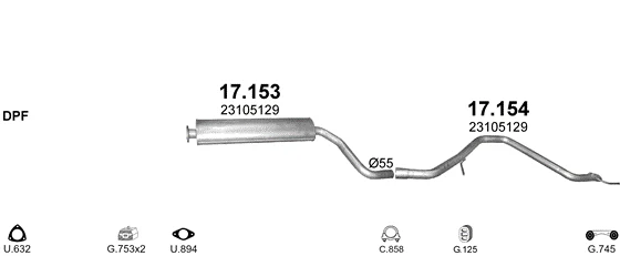 Схема выхлопной системы: Opel Insignia A · 1.6 дизель, 2015–2017