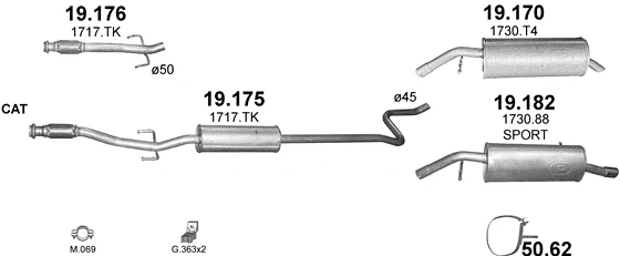 Схема выхлопной системы: Peugeot 2008 I, Peugeot 207, Peugeot 208 I · 1.6 бензин, 2013–2016