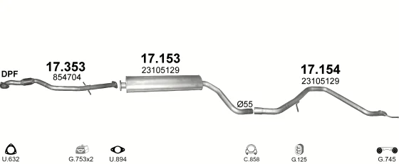 Схема выхлопной системы: Opel Antara A · 2.0 дизель, 2012–2015
