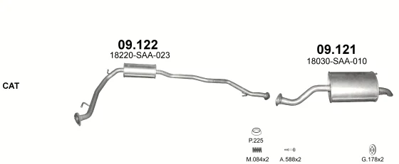 Схема выхлопной системы: Honda Jazz II · 1.2 бензин, 2001–2008; 1.4 бензин, 2001–2008