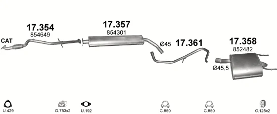 Схема выхлопной системы: Opel Insignia A · 1.8 бензин, 2008–2017; 1.6 бензин, 2008–2017