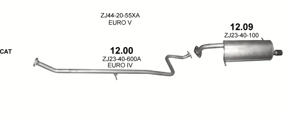 Схема выхлопной системы: Mazda 2 DE · 1.3 бензин, 2010–2015