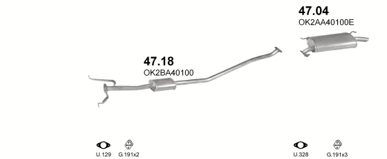 Схема выхлопной системы: KIA Shuma I · 1.8 бензин, 1997–2001
