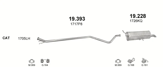 Схема выхлопной системы: Peugeot 307 3AC · 1.4 дизель, 2002–2004