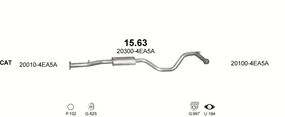 Схема выхлопной системы: Renault Kadjar HA, Nissan Qashqai II · 1.2 бензин, 2015–2017