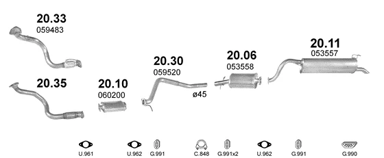 Схема выхлопной системы: Polonez Caro · 1.4 бензин, 1994–1995