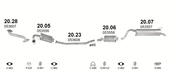Схема выхлопной системы: Polonez Caro · 1.5 бензин, 1991–1995; 1.6 бензин, 1991–1995