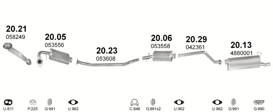 Схема выхлопной системы: Polonez Truck Plus · 1.6 бензин, с 1997