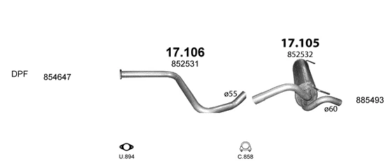 Схема выхлопной системы: Opel Astra J · 1.6 дизель, 2013–2015