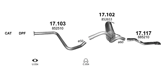 Схема выхлопной системы: Opel Astra J · 1.7 дизель, 2010–2015