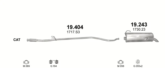 Схема выхлопной системы: Peugeot 206 2AC, Peugeot 206+ 2L · 1.4 дизель, 2005–2009; 1.4 дизель, 2004–2009