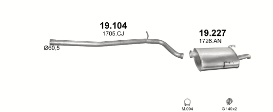 Схема выхлопной системы: Peugeot 406 8B · 1.9 дизель, 1996–1997