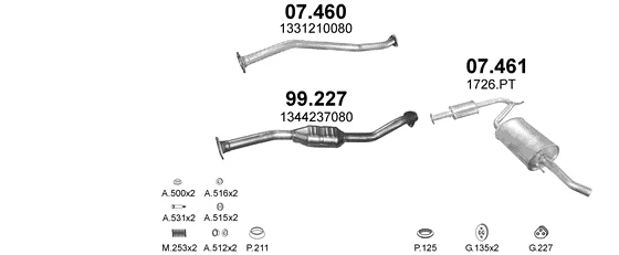 Схема выхлопной системы: Peugeot 106 II, Citroen C5 II, Fiat Ducato III · 2.8 дизель, 2002–2006