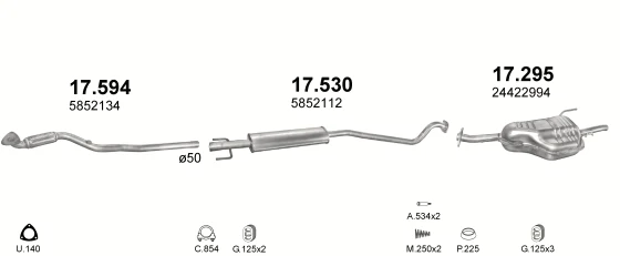 Схема выхлопной системы: Opel Astra G · 1.4 бензин, 2000–2000