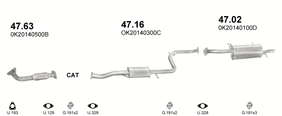 Схема выхлопной системы: KIA Sephia FA · 1.6 бензин, 1993–1997