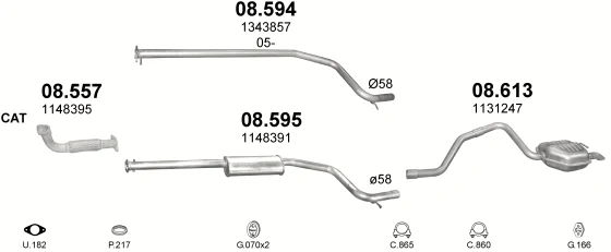Схема выхлопной системы: Ford Mondeo III · 2.0 дизель, 2001–2007; 2.2 дизель, 2004–2007; 2.0 дизель, 2004–2007