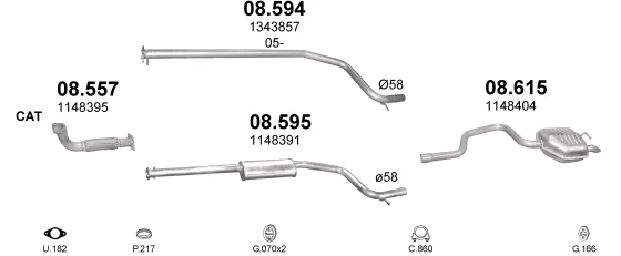 Схема выхлопной системы: Ford Mondeo III · 2.0 дизель, 2004–2007