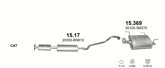 Схема выхлопной системы: Nissan Almera II · 1.8 бензин, 2000–2002; 1.8 бензин, 2002–2006