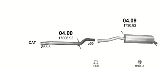 Схема выхлопной системы: Citroen C5 I, Citroen C5 II · 2.0 бензин, 2002–2004; 1.8 бензин, 2002–2005; 2.0 бензин, 2004–2008