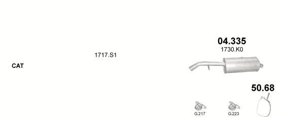 Схема выхлопной системы: Citroen C3 I, Citroen C3 Pluriel HB · 1.6 бензин, 2002–2009