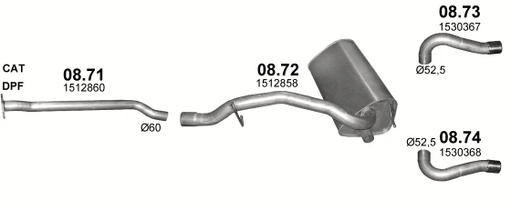 Схема выхлопной системы: Ford Kuga I · 2.0 дизель, 2008–2012; 2.0 дизель, 2010–2012