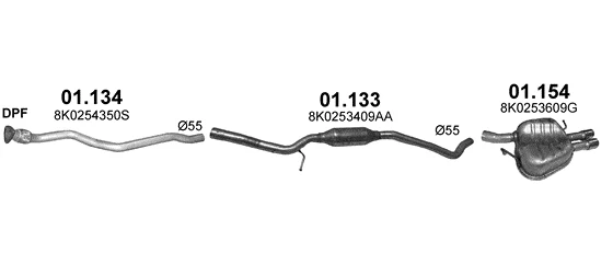Схема выхлопной системы: Audi A4 B8, Audi A5 8T3 · 2.0 дизель, 2007–2015