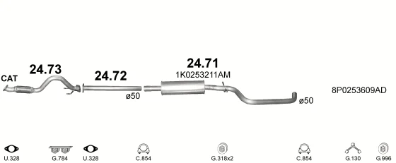 Схема выхлопной системы: Audi A3 8P7 · 1.2 бензин, 2010–2013