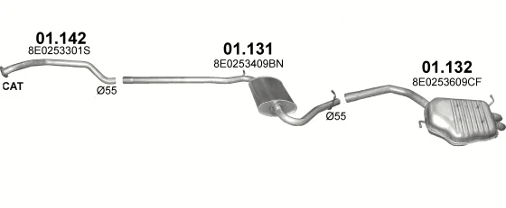 Схема выхлопной системы: Audi A4 B6 · 1.9 дизель, 2000–2004