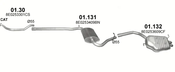 Схема выхлопной системы: Audi A4 B7 · 1.9 дизель, 2004–2004
