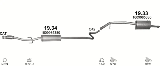 Схема выхлопной системы: Peugeot 301, Citroen C-Elysee DD · 1.2 бензин, 2012–2014