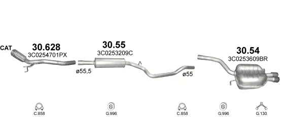 Схема выхлопной системы: VW Passat B6, VW Passat CC B6 · 2.0 дизель, 2007–2010; 1.9 дизель, 2005–2008; 2.0 дизель, 2005–2009