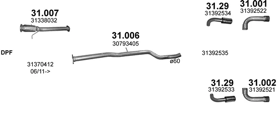 Схема выхлопной системы: Volvo S60 II, Volvo V60 I · 2.0 дизель, 2010–2015; 2.4 дизель, 2010–2015