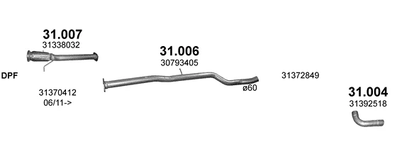 Схема выхлопной системы: Volvo S60 II, Volvo V60 I · 2.0 дизель, 2010–2015