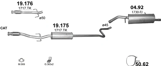 Схема выхлопной системы: Citroen C3 II, Citroen DS3 SA · 1.4 бензин, 2009–2016; 1.6 бензин, 2009–2014
