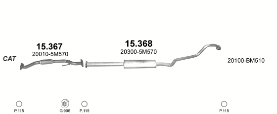 Схема выхлопной системы: Nissan Almera II · 2.2 дизель, 2001–2003; 2.2 дизель, 2003–2006