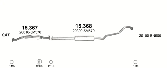 Схема выхлопной системы: Nissan Almera II · 2.2 дизель, 2000–2003; 2.2 дизель, 2003–2006