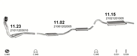 Схема выхлопной системы: Lada 2105, Lada 2107 · 1.5 бензин, 1973–1990; 1.6 бензин, 1973–1990